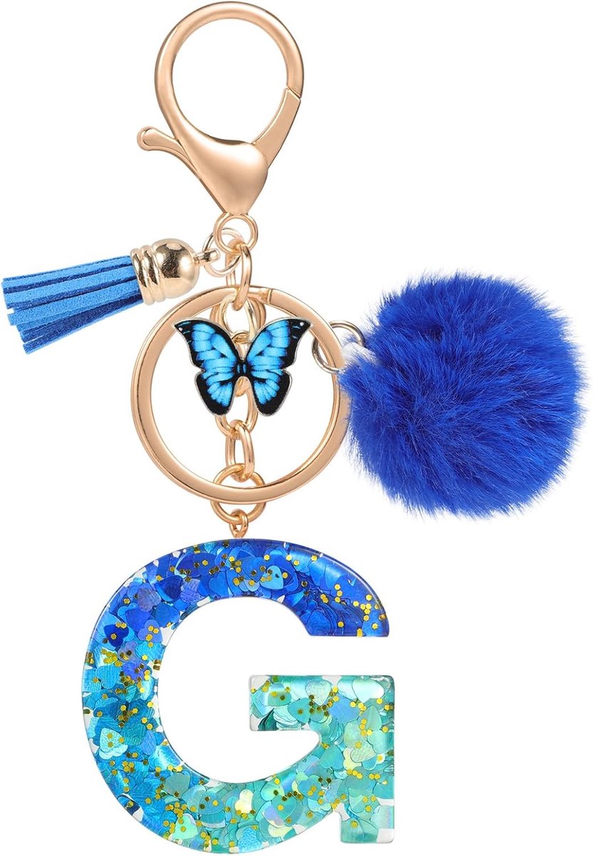 Naam Eerste Letter Sleutelhanger, Blauwe Auto Sleutelhangers voor Vrouwen, Gepersonaliseerde Hars Charms Voor Deur Auto Sleutel Handtas Decor