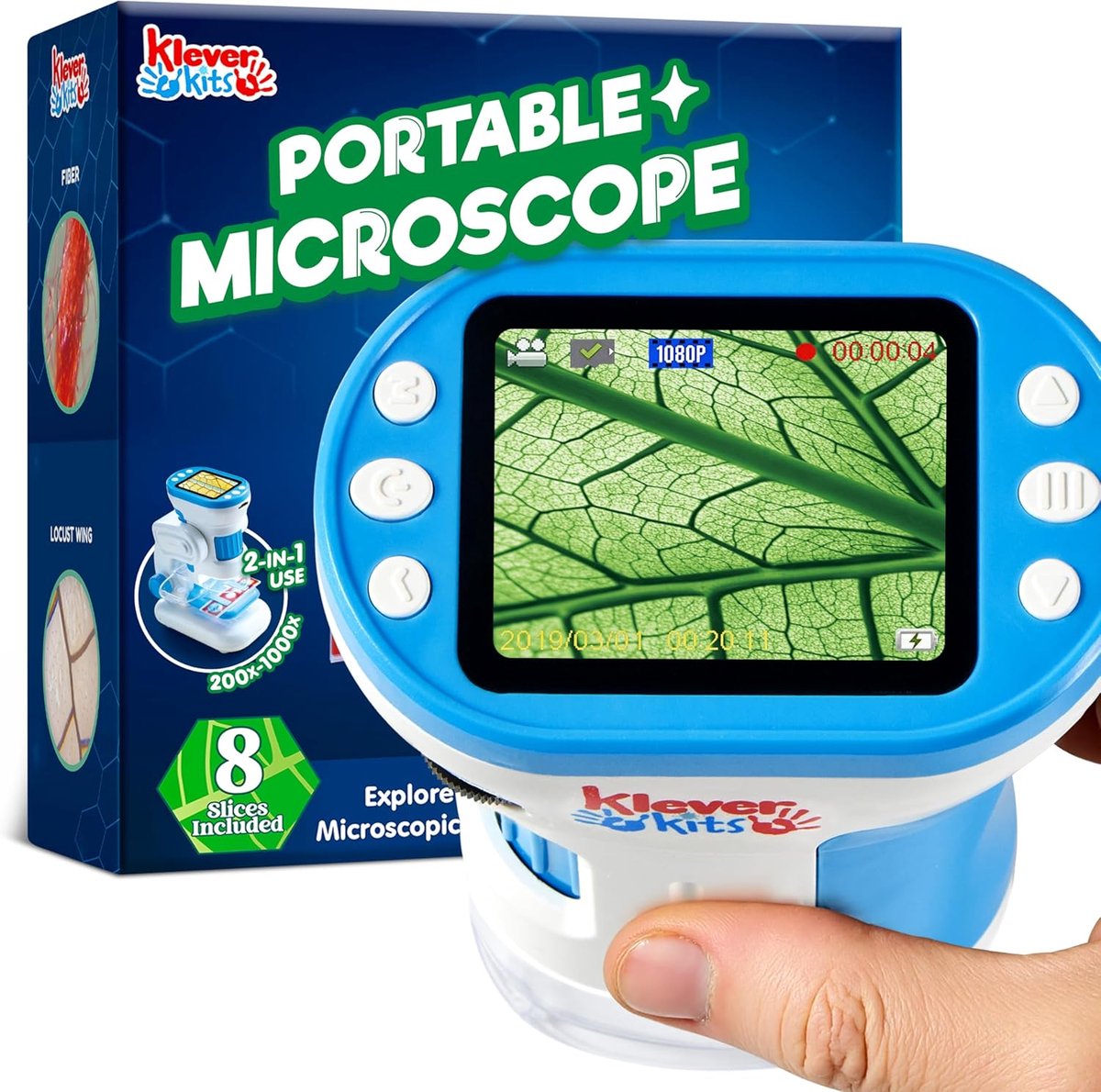 JOVA Klever Kits 2-in-1 Hand Microscope for Kids, 1000X HD Digital Kids Microscope with 2.0" LED Screen, Portable - ShopVlot