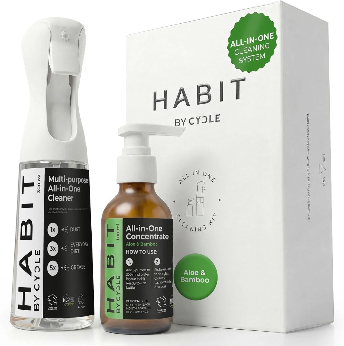 Cycle HABIT All-in-One Reiniger Concentraat 100 ml – Herbruikbare Sproeier 300 ml – Allesreiniger, Universele Reiniger - ShopVlot
