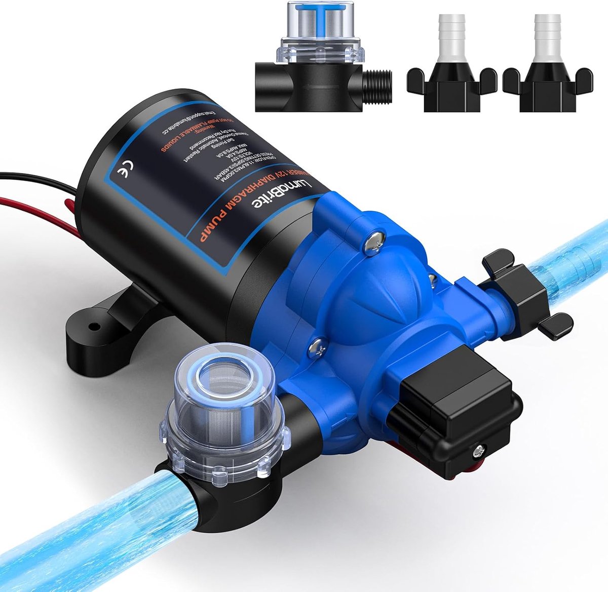 Water Pump, 12 V, Pressure Water Pump, 3.0 GPM, 50 PSI, Self-Priming, with Pressure Switch, Caravan, 12 V, Diaphragm - ShopVlot