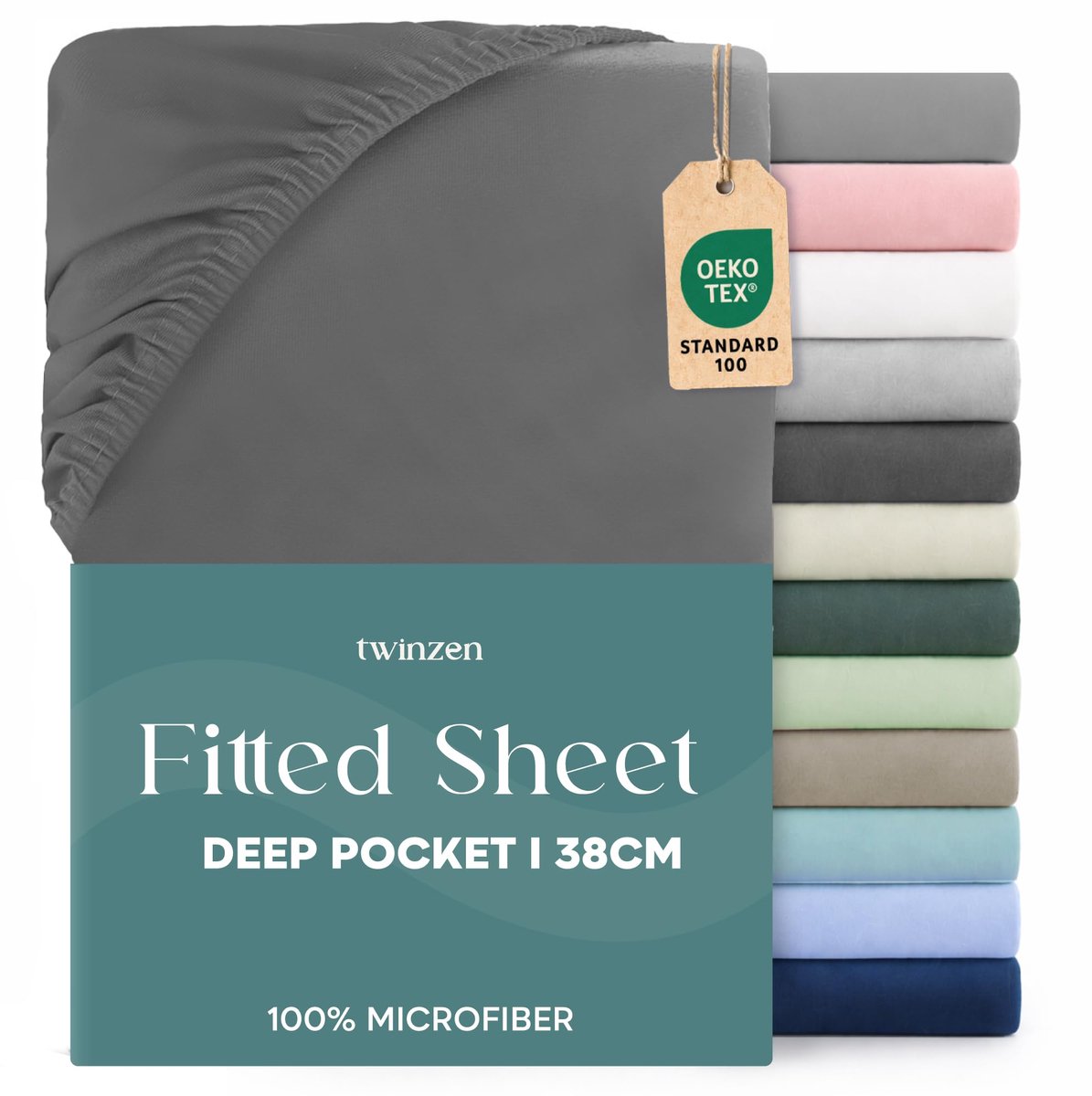 Twinzen hoeslaken 200x220 cm, 35 cm diepe hoek voor dikke matrassen - 100% geborsteld microvezel polyester - ShopVlot