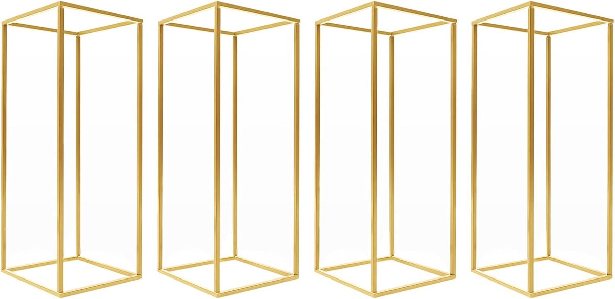 4 stuks bloemenstandaard, 24 x 24 x 60 cm, gouden vazen voor bruiloft, tafelopzetstukken, rechthoekige bloemenstandaard, transparante plantenkruk, kolomstandaard, geometrisch tafelopzetstuk