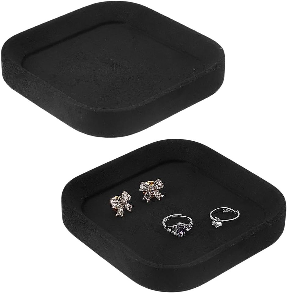 2 STKS Vierkante Fluwelen Jewerly Display Lade Top Microfiber Sieraden Opslag Organizer Plaat Lege Sieraden Showcase Organizer voor Ketting Armband Ring Oorbel Horloge Ronde Jewerly Display