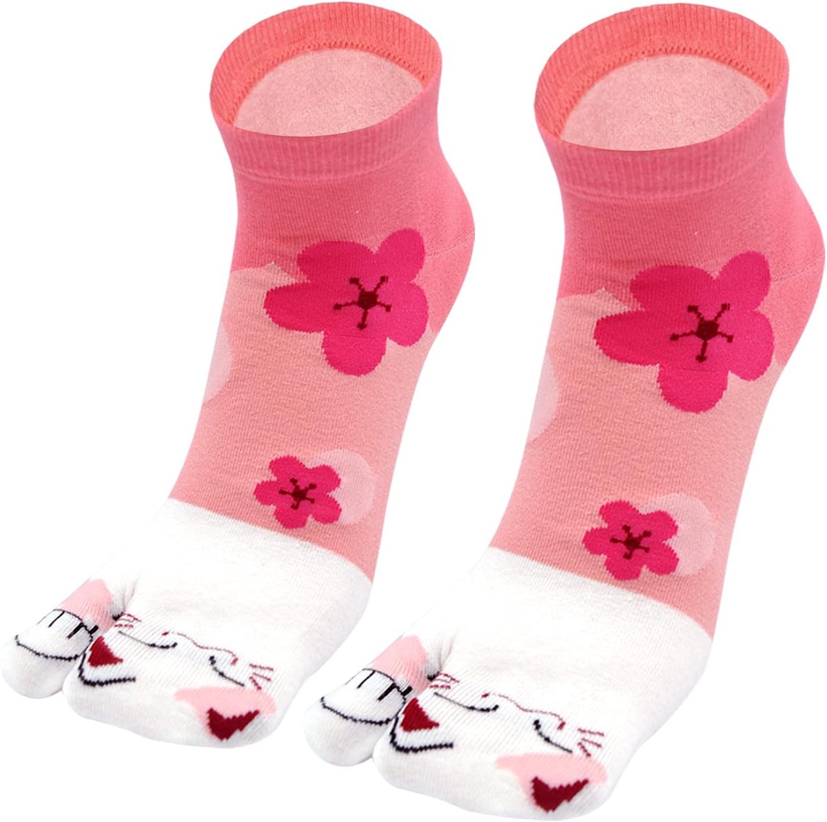 Sokken: Katoenen Damessokken met Twee Teentjes Kleurrijke Geta Sokken Korte Teensokken met Grappig Patroon Japanse Stijl Tabi Sokken voor Dames, maat 35-41, 4 paar