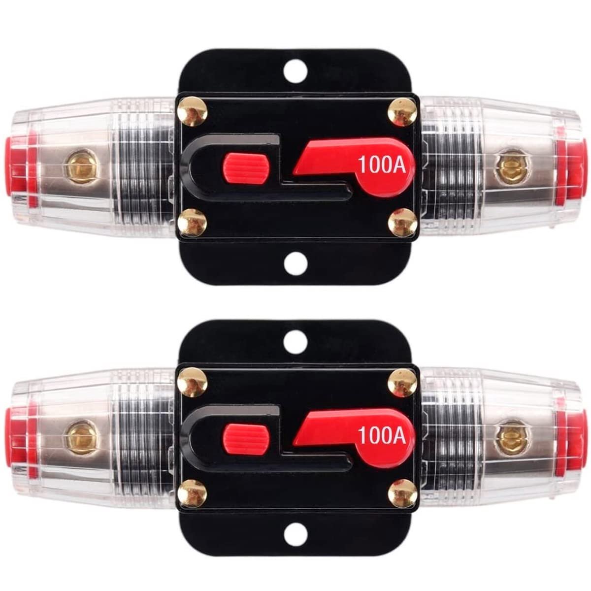 2 St 100A Inline Circuit Breaker Reset Zekering, 12V-24V DC Reset Zekeringhouder 100A met Handmatige Reset voor Automotive Marine Boot Audio Systeem Bescherming