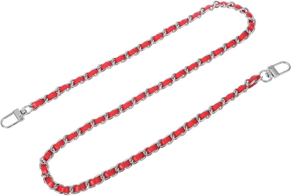 Tasketting, portemonnee-kettingriem, 80 cm, tassenriem, handtasketting, portemonnee-riem met gespen voor schoudertassen, reserveriemen (rode riem + zilveren ketting)