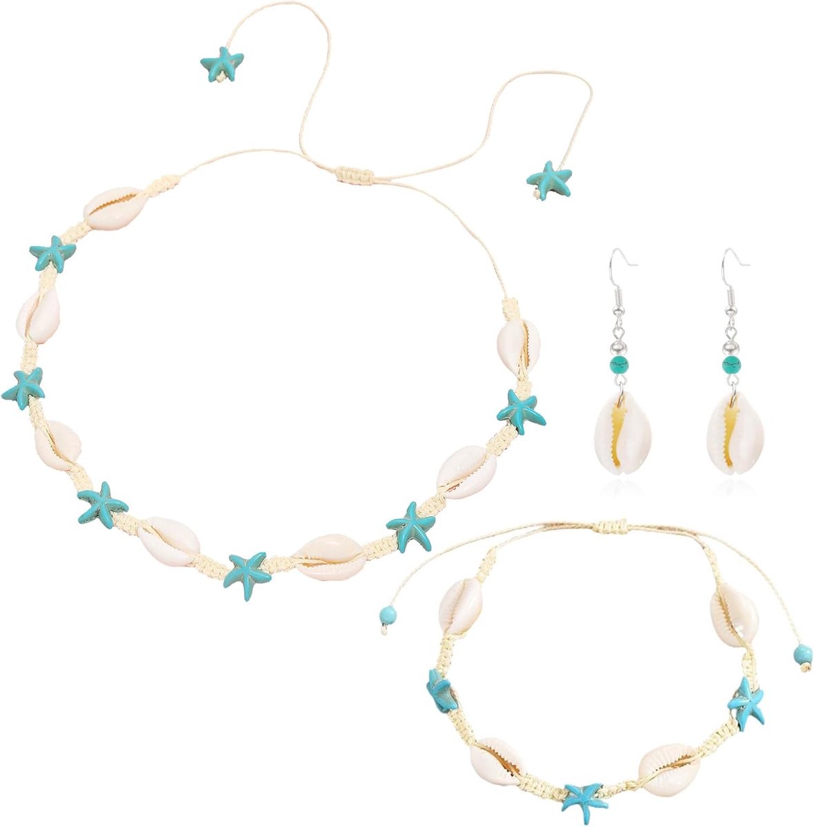 schelp dames kleurrijke zeester armband schelp oorbel Hawaiian Bohemian choker halsketting hoofdketting zomer strandsieraden 3 stuks