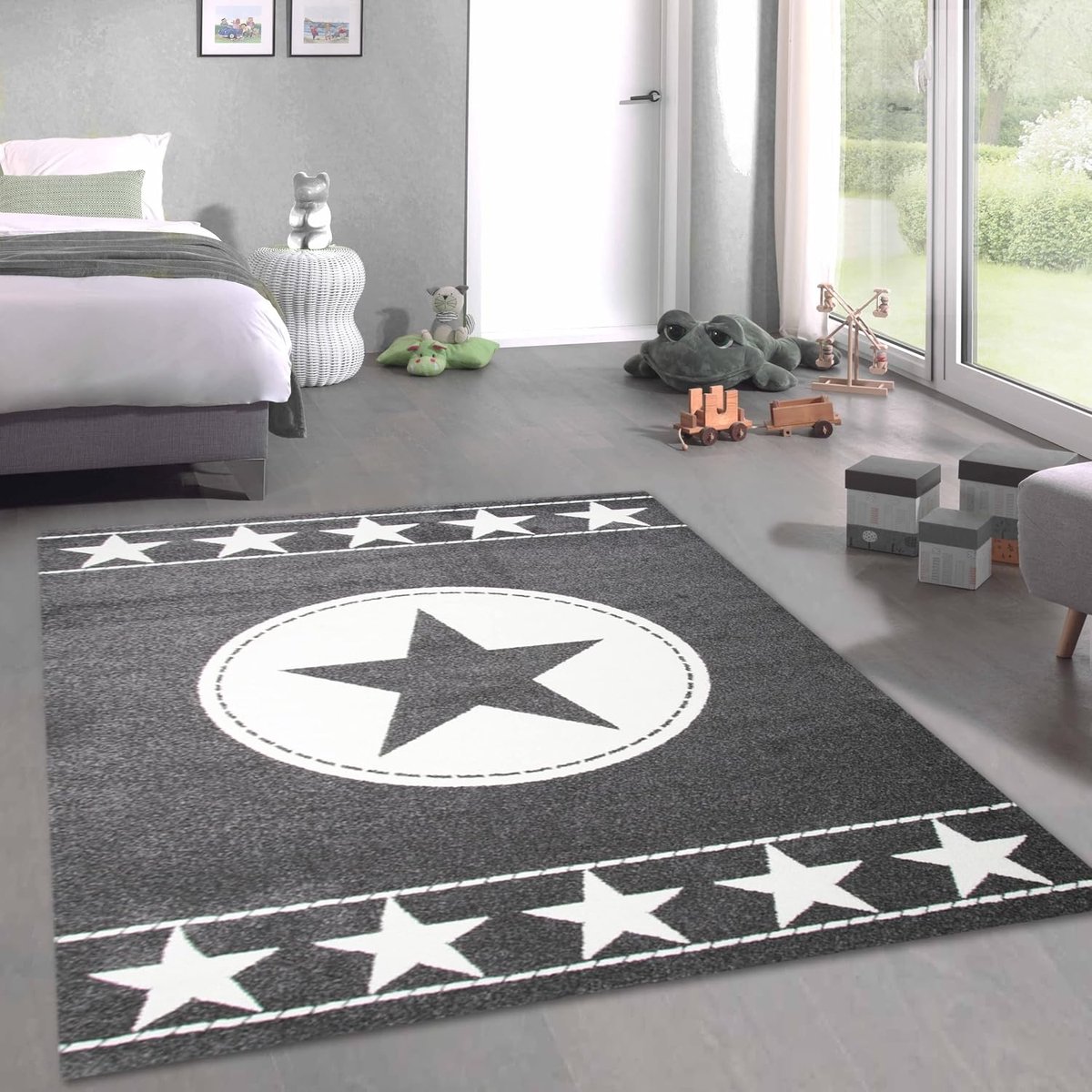 Kindertapijt speeltapijt kinderkamer tapijt ster grijs crème