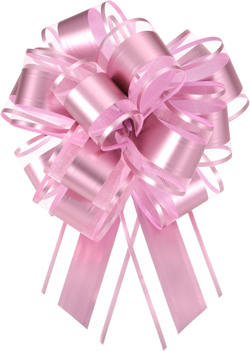 15 stuks 6 inch grote metalen organza trekstrik voor geschenken voor bruiloft auto sneakers geschenken kerst strik roze