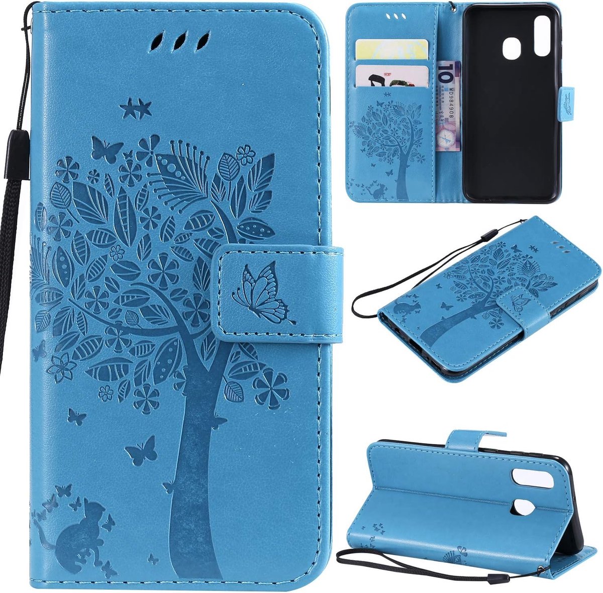 Zchen voor Galaxy A40 Hoesje, PU Kunstleer Stander Portemonnee Klaphoes voor Samsung Galaxy A40 (Blauw)