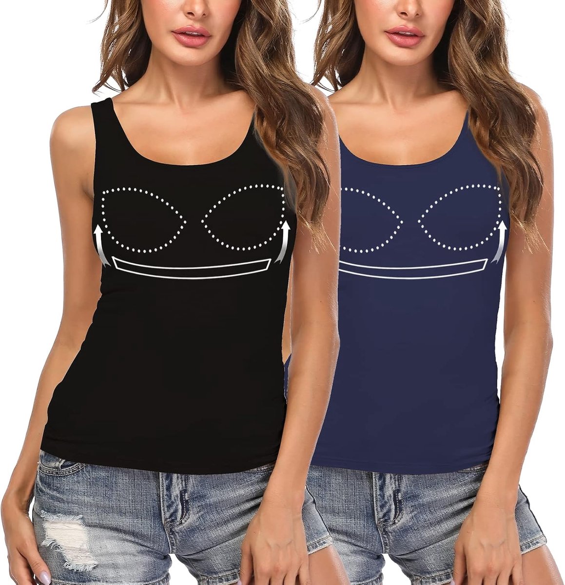 Basic onderhemd voor dames, U-hals, ingebouwde beha, gewatteerde tanktop, XS-2XL