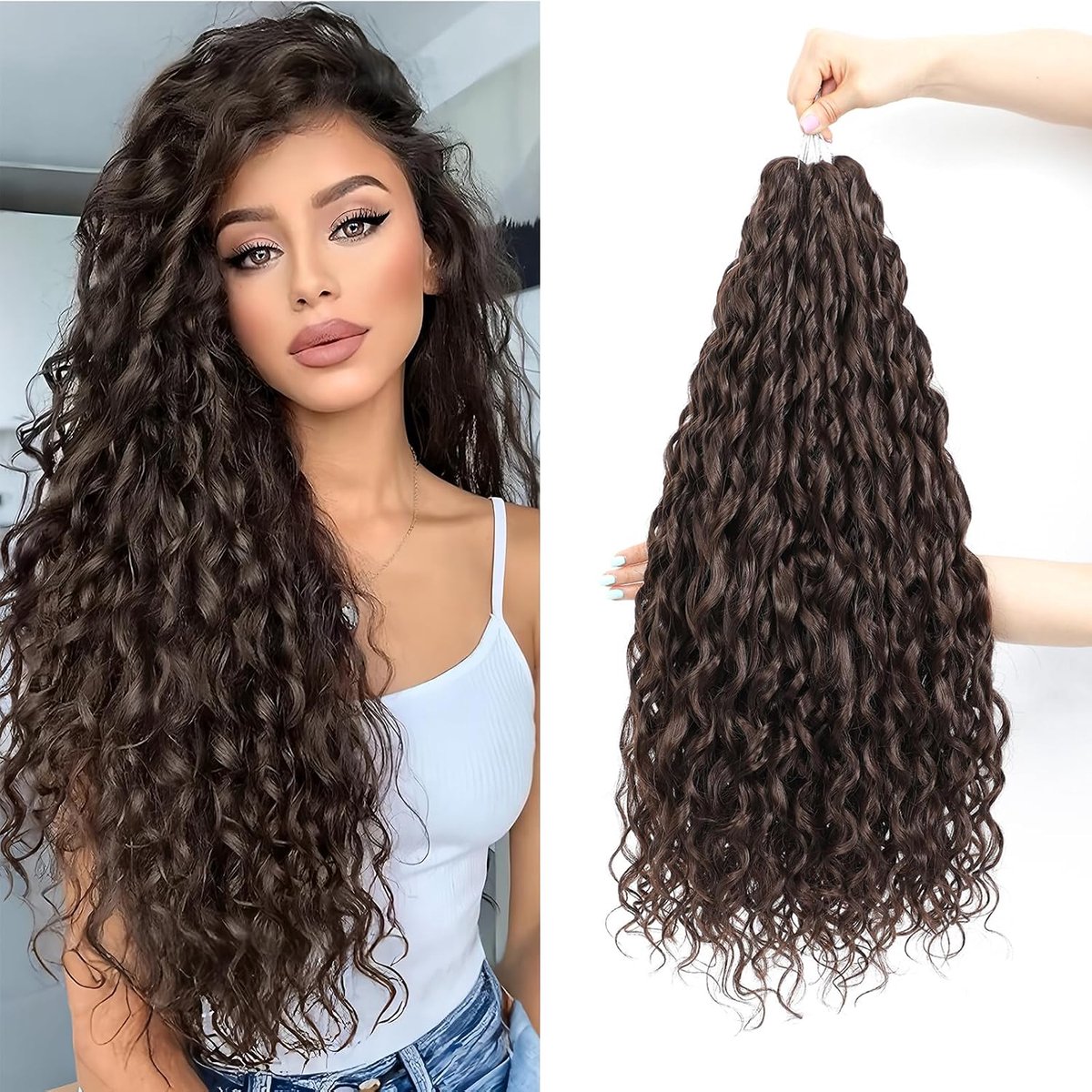 24Inch Deep Wave Twist Curly Crochet Hair Extensions 6Pack Deep Wavy Air Curl Bulk Hair Synthetic Boho Braids Water Wave Crochet Hair Extension for Women (4#, 24Inch-6Pack)