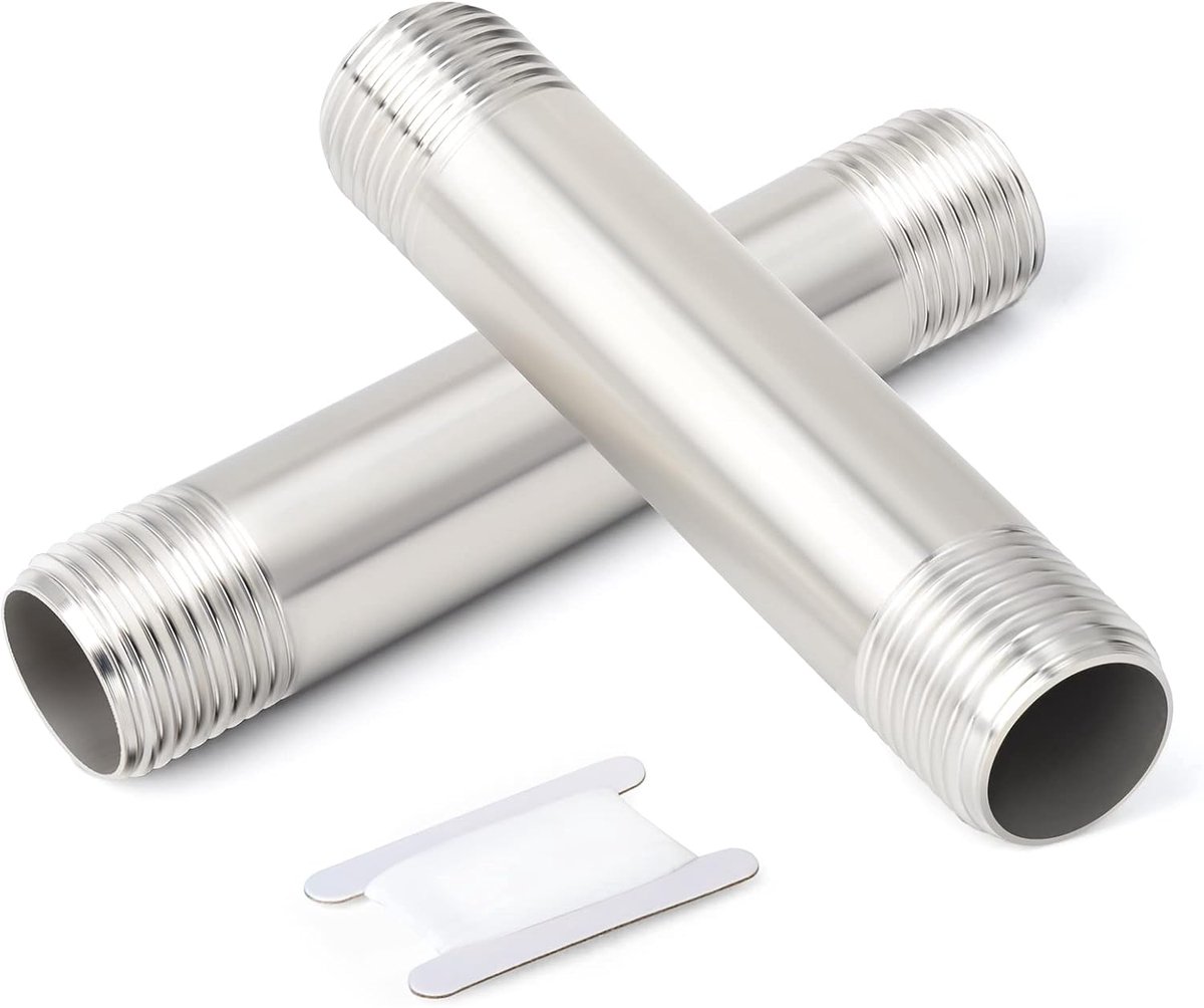 2 stuks 150mm 1/8" x 1/8" mannelijke BSP Nippel gegoten pijp 304 roestvrij staalpijp hulpstukken