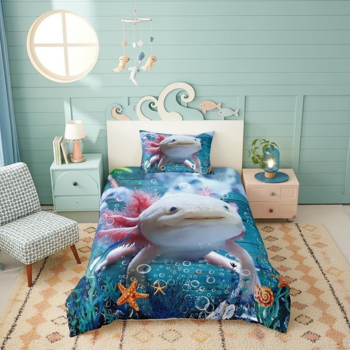Axolotl beddengoedset 135*200+80*80*1, zeewier koraal Conch dekbedovertrek voor kinderen, zeewezens, themabeddengoed, dekbedovertrekset, decoratief, 2 stuks, meerkleurig 14, WWS8817CDX-TJ_DES
