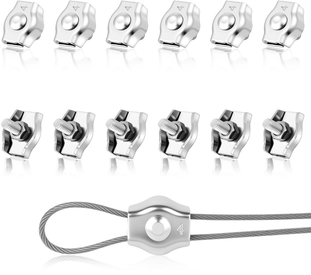 Kabelklem 12 stuks - 4 mm roestvrij staal - enkele clips - ideaal voor waslijn en bosbouw - SnelShoppen