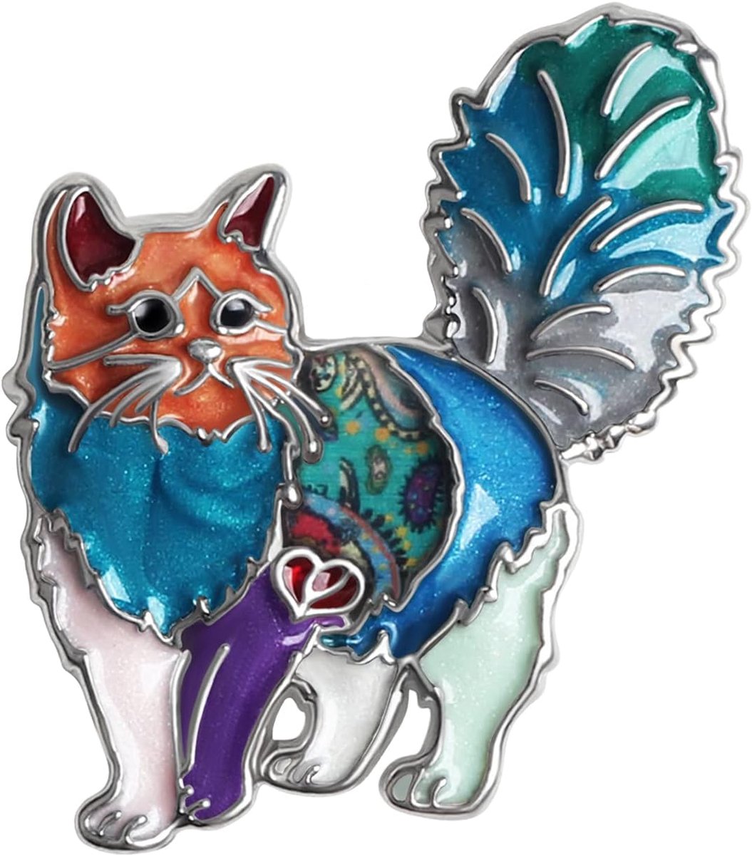Bloemen kat emaille broche voor dames