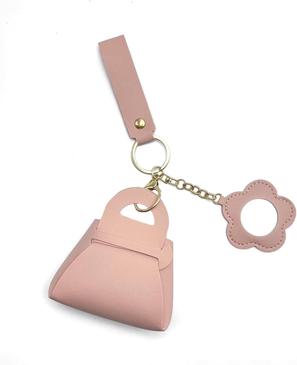 Sleutelhanger met mini-spiegel, mini-portemonnee met ritssluiting, organizer voor tas, munten, kaarten, sieraden, draagbare tas, sleutelhanger voor dames