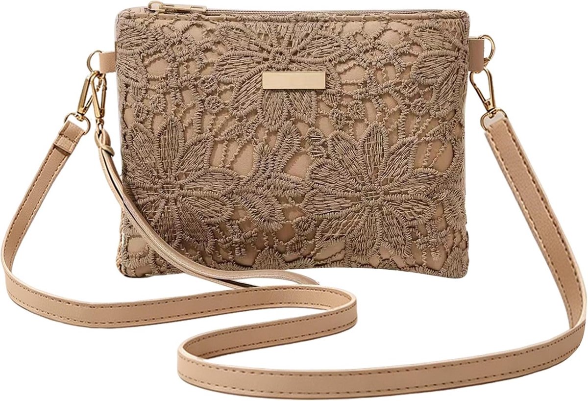 Schoudertas voor dames, met opengewerkte bloemen, schoudertas, met riem, bruin, bloemenpatroon, elegant, voor meisjes, vrouwen, reizen, winkelen, wandelen, afspraken