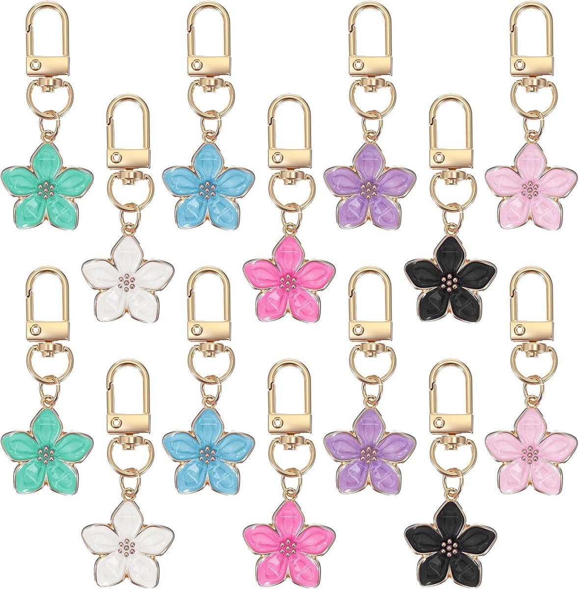 14Pcs Leuke Bloem Sleutelhanger Voor Vrouwen Esthetische Bloem Tas Charm Rits Pull Charm Voor Handtassen Rugzak Purse Autosleutels Accessoires