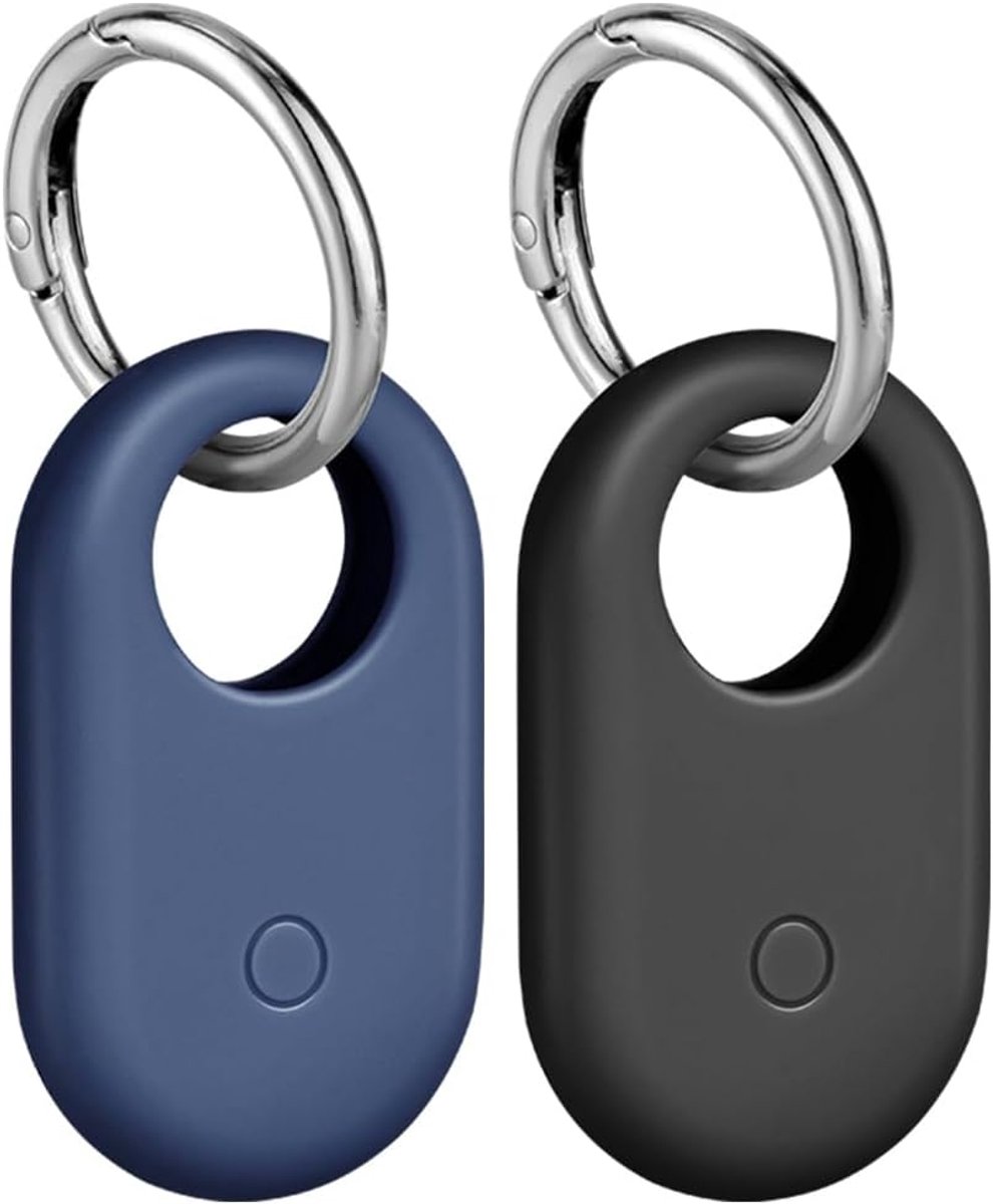 2 stuks hoesje voor Samsung Galaxy SmartTag 2 met sleutelhanger, GPS-tracker hanger beschermhoes voor kinderen, hond, katten, koffer, sleutels, fiets (zwart + donkerblauw)