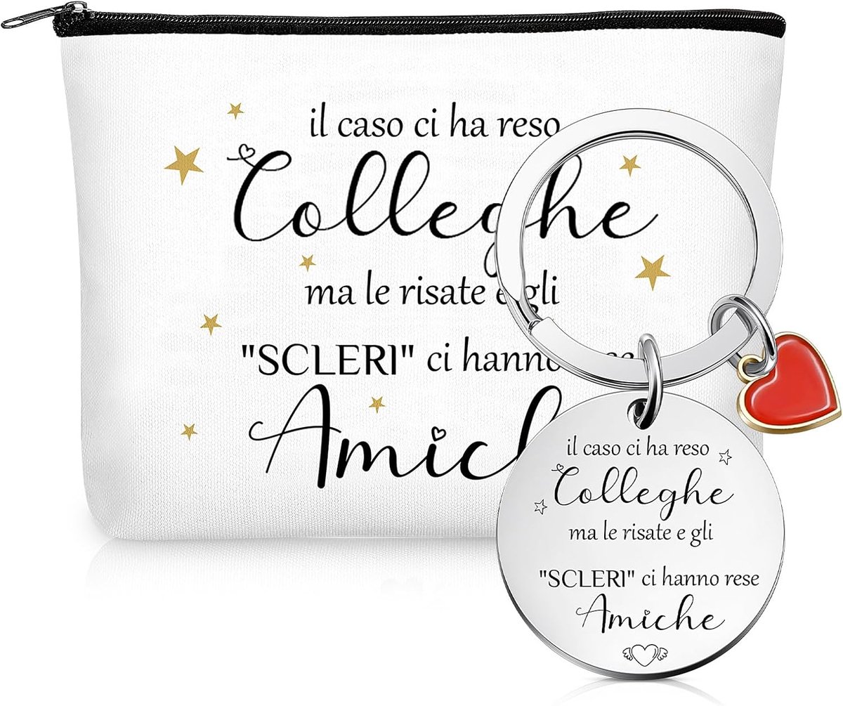 College cadeauset voor collega's, sleutelhanger, make-uptas, canvas met sleutelhanger van roestvrij staal, hart voor collega's en vrienden, verjaardagscadeau voor dames en heren, Zoals