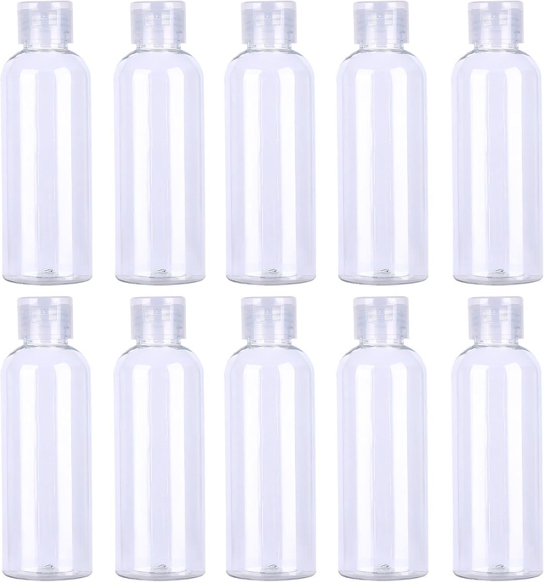 10 stuks 100 ml reisflessen set met flipdop, lege dispenser, plastic flessenset, transparante flessen voor cosmetica met trechter