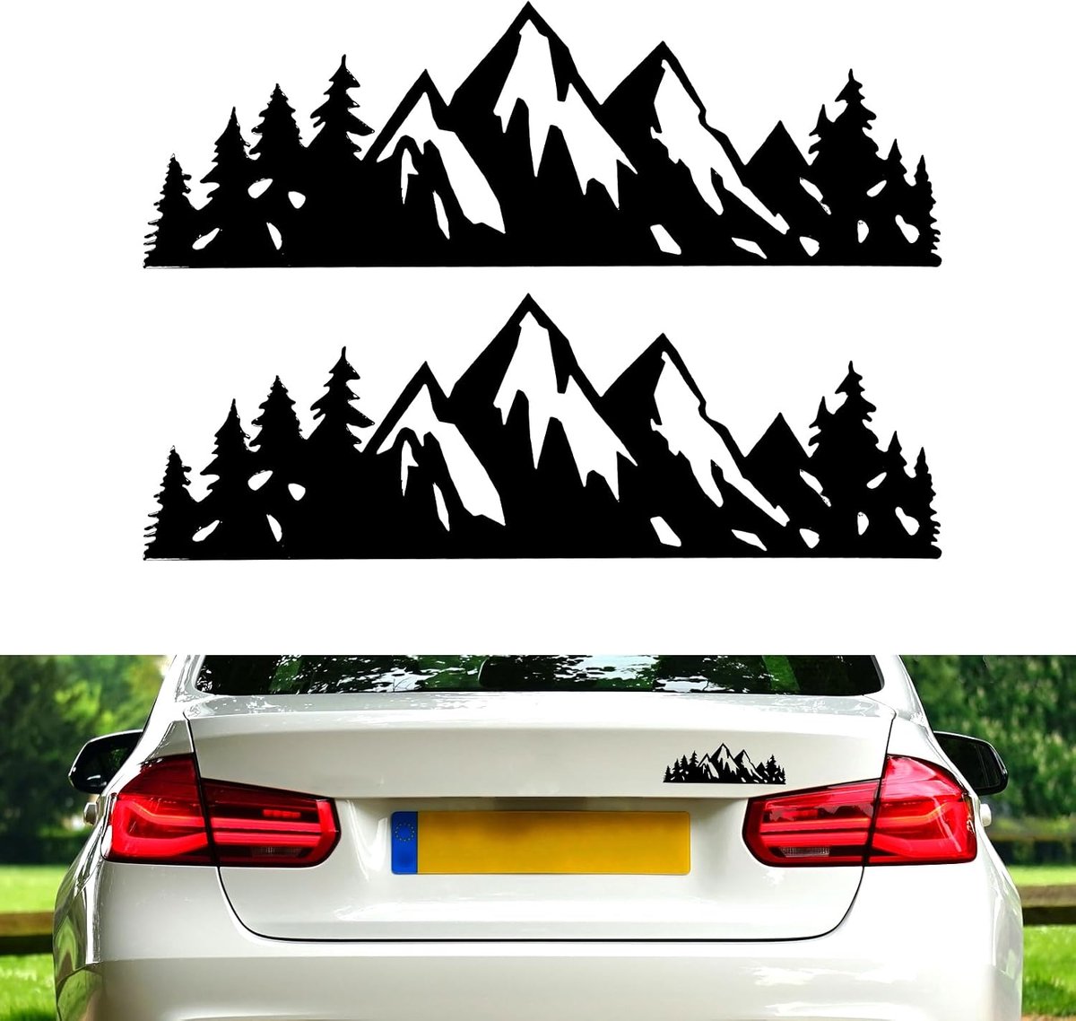 2st Berg Stickers Auto, 17,5x6cm Vinyl Bergstickers voor Auto's Waterdichte Bergscène Autostickers voor Vrachtwagen Autoruit Autozijde Muur Laptop Autodecoratiebenodigdheden (Zwart)