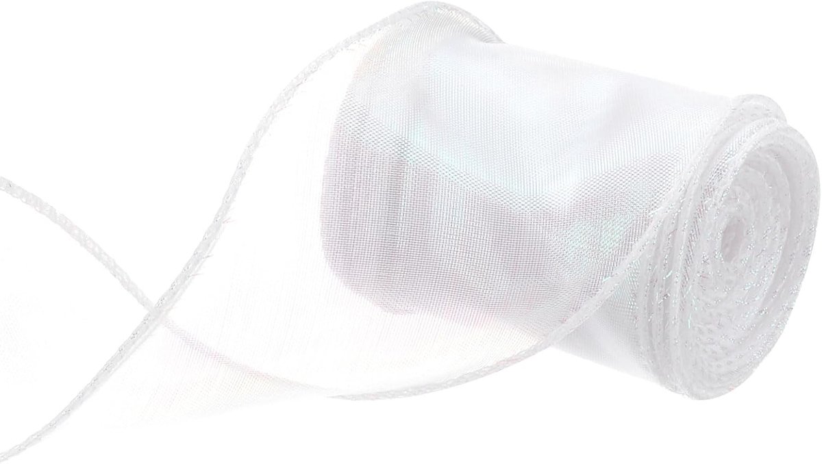 Transparant organza lint 60 mm breed, glinsterend, pastelkleurig, 4,6 m, wit, voor geschenkverpakkingen, boeketten, strikken