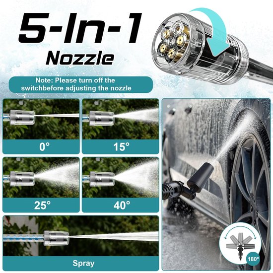 Accu-hogedrukreiniger 3000 W - borstelloze motor - 3-versnellingsmodus - ideaal voor mobiel gebruik - SnelShoppen — afbeelding 2