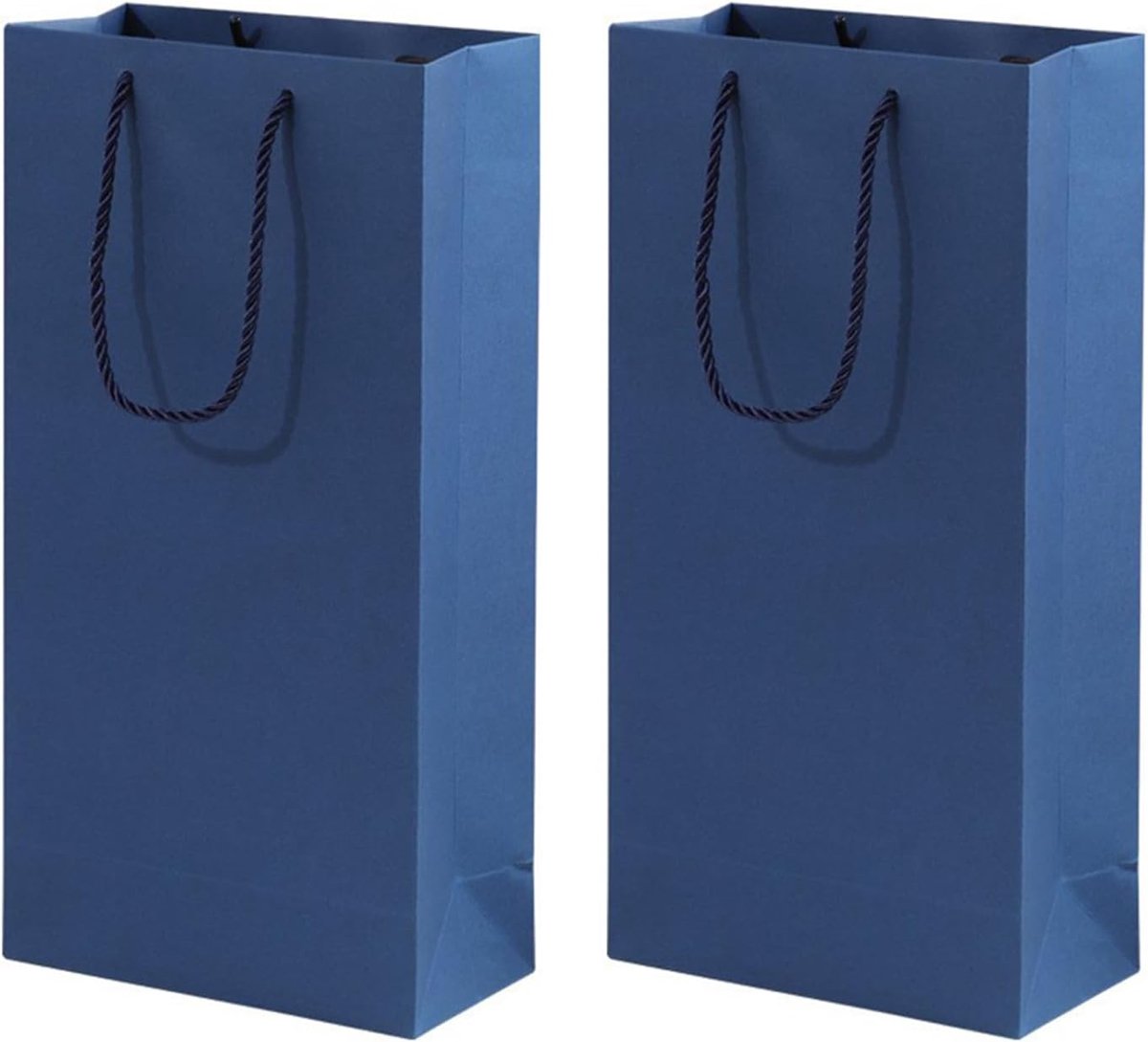 10 stuks kraftpapieren dubbele flessen, wijncadeauzakjes van kraftpapier, opbergtas voor Kerstmis, bruiloft, feest (blauw)