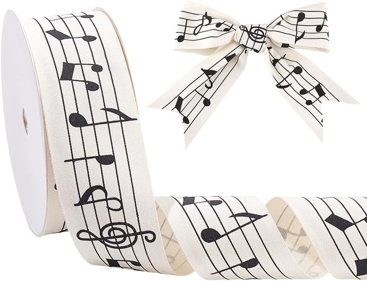PandaHall 21,87 Yards Muzieknoot Lint 40 Mm Zwart Beige Muziek Lint Muzikale Gevlochten Touw Voor Bruiloft Scrapbook Diy Gift Wrapping Muziek Verjaardagsfeest Decor