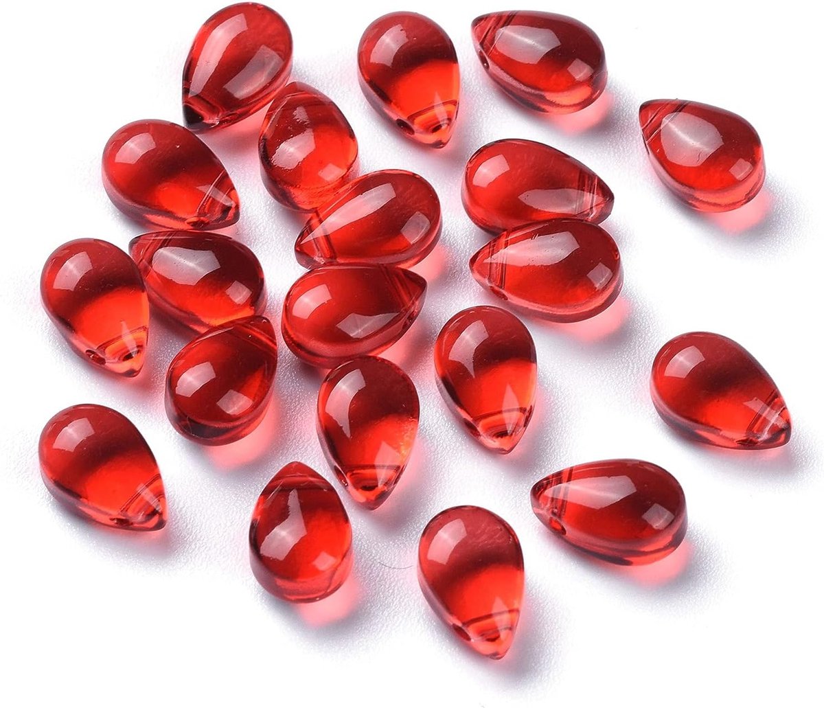 200 stuks rode glazen druppelvormige kralen, transparante waterdruppeltjes, glazen kraaltop geboorde kristallen afstandskralen, bedels, bulk voor sieraden, armbanden, knutselen, kettingen