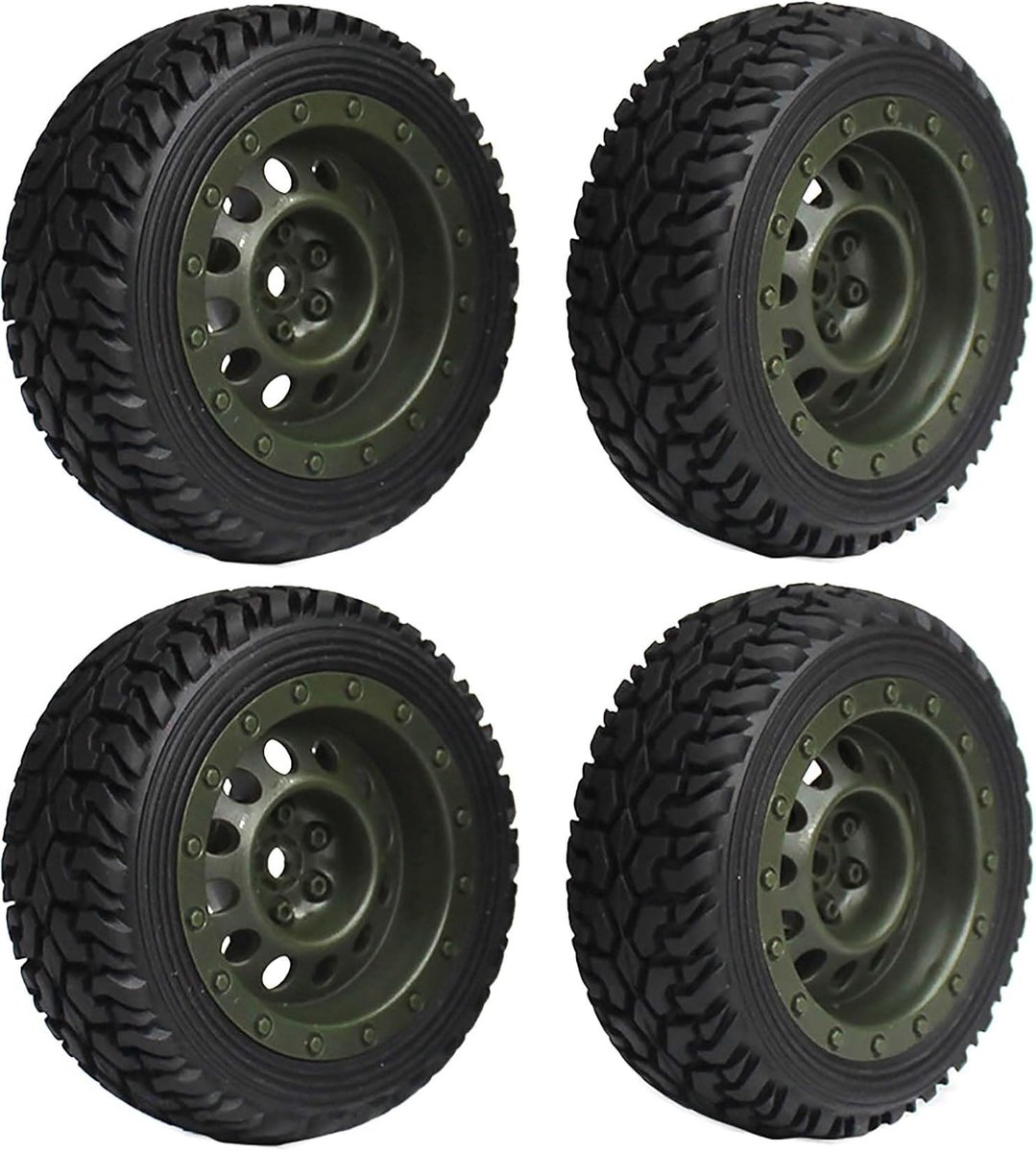 75 mm rubberen banden en kunststof wielen, RC banden velgen accessoires voor 1/10 RC op de weg auto 1/16 RC Rallye Auto HSP 94123 HPI Kyosho Tamiya (legergroen)