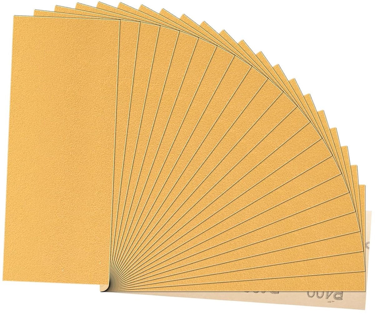 Schuurpapier, 21 stuks, 93 x 230 mm, korrelgrootte 400, nat en droog schuurpapier voor auto/houten meubels/steen/lak/metaal/glas (geel)