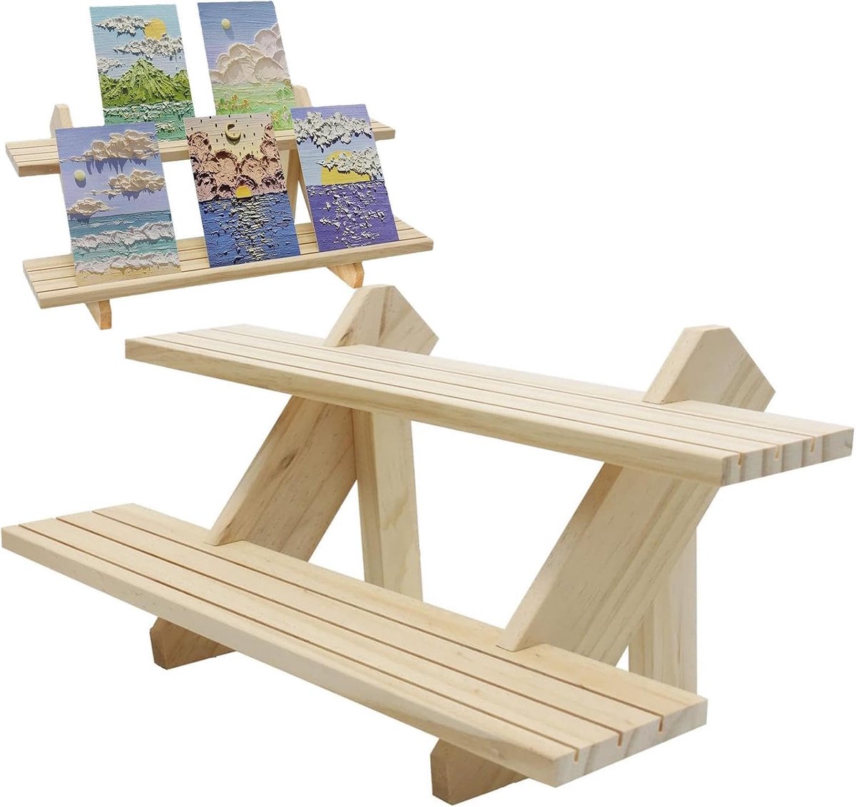 Display Halter - Holz Schmuckstaender, Zweistufiger Organizer | Halsketten Halter Dekorativer Aufsteller | Schmuck Display Fuer Uhren Cupcakes Kosmetik Aufbewahrung Tischpraesentation