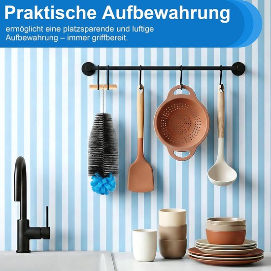 Reinigingsborstel voor SodaStream flessen, 35 cm, ergonomische handgreep, witte haren, groene spons — afbeelding 4