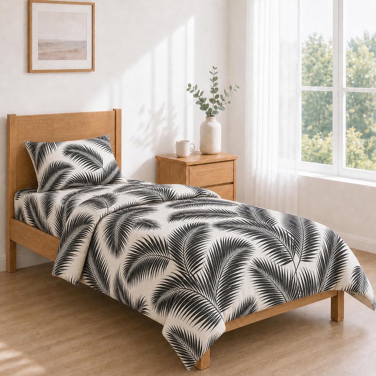 Lakenset Bedrukt 120x200+30 / 180x270 + 50x80 1PCS Palme Nere su Avorio | Zacht en licht in gebruik, met tien prints en extra grote maten tot lits-jumeaux voor een compleet en verzorgd opgemaakt bed