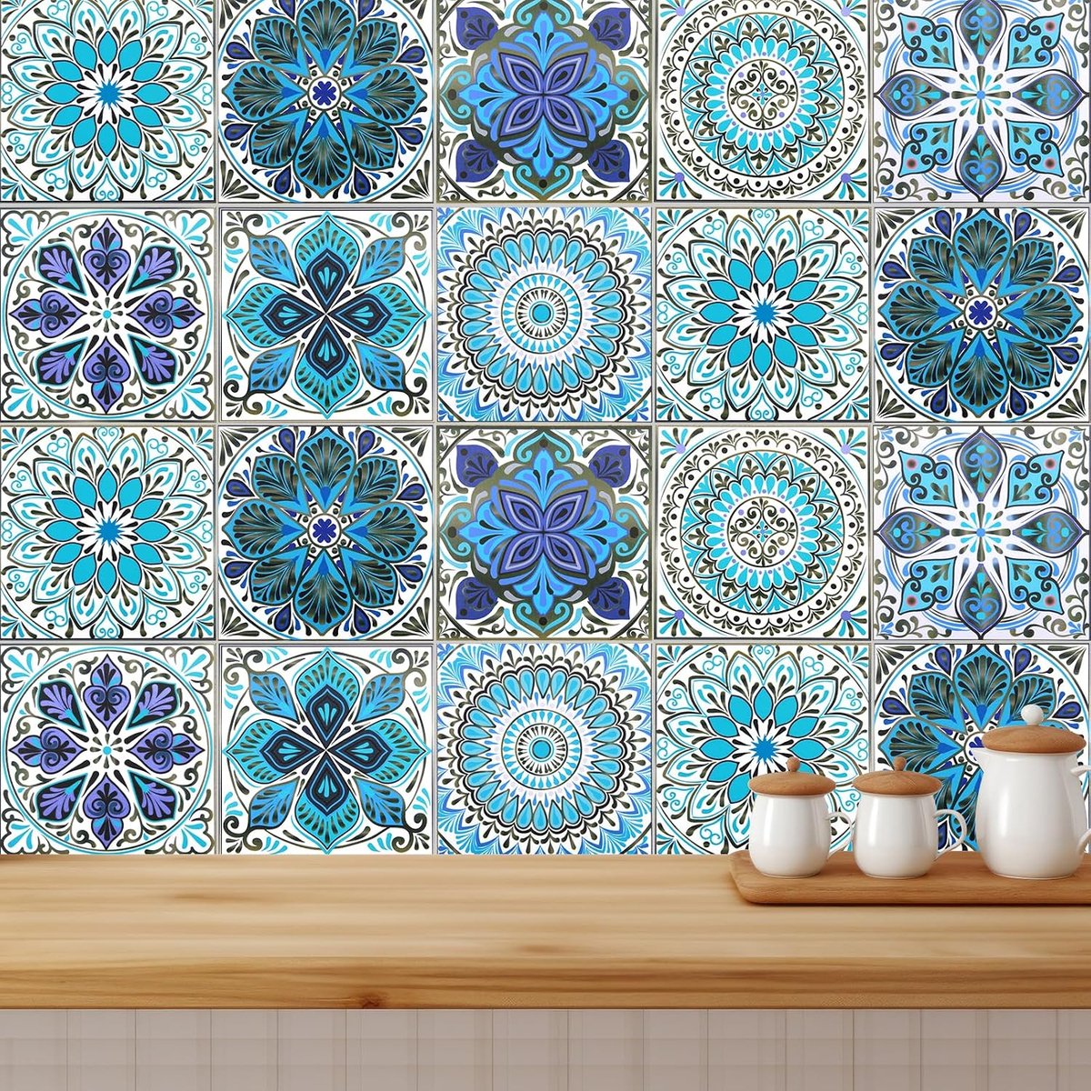 Tegelstickers, Marokkaanse Mozaïek Kleeftegels, PVC, Waterdicht, Voor Keuken, Badkamer, Trappen, 10 x 10 Cm