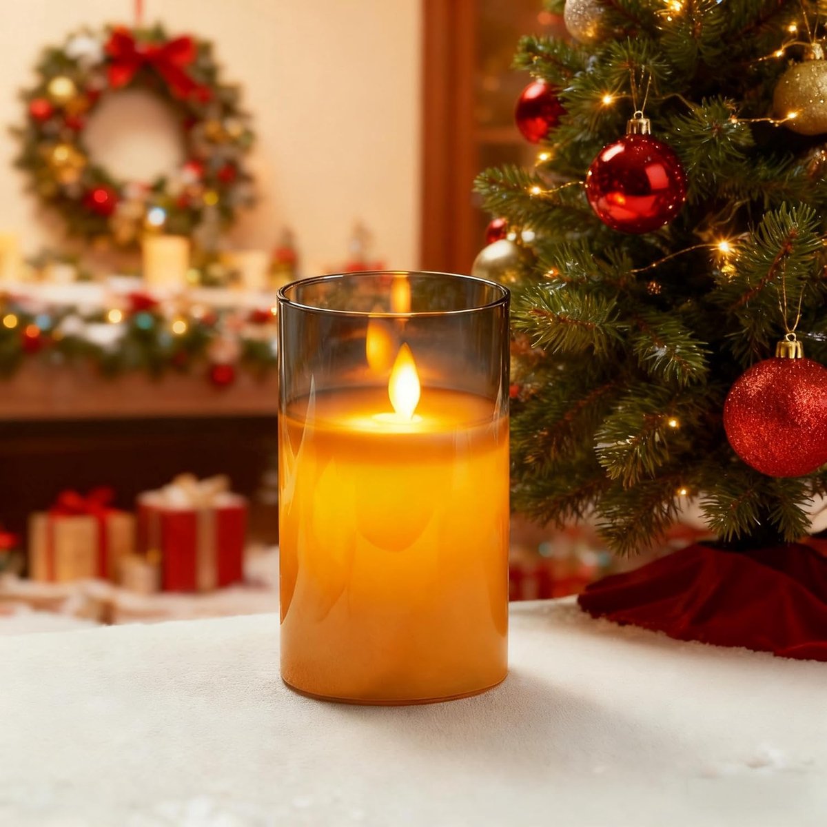 Kaarsen in Glas - Zilvergrijs & Vlamloos | Batterij met Afstandsbediening en Timer voor Gezellige Kerstmis, Halloween & Verjaardagen | Feestdecoratie - 7,5x10 cm