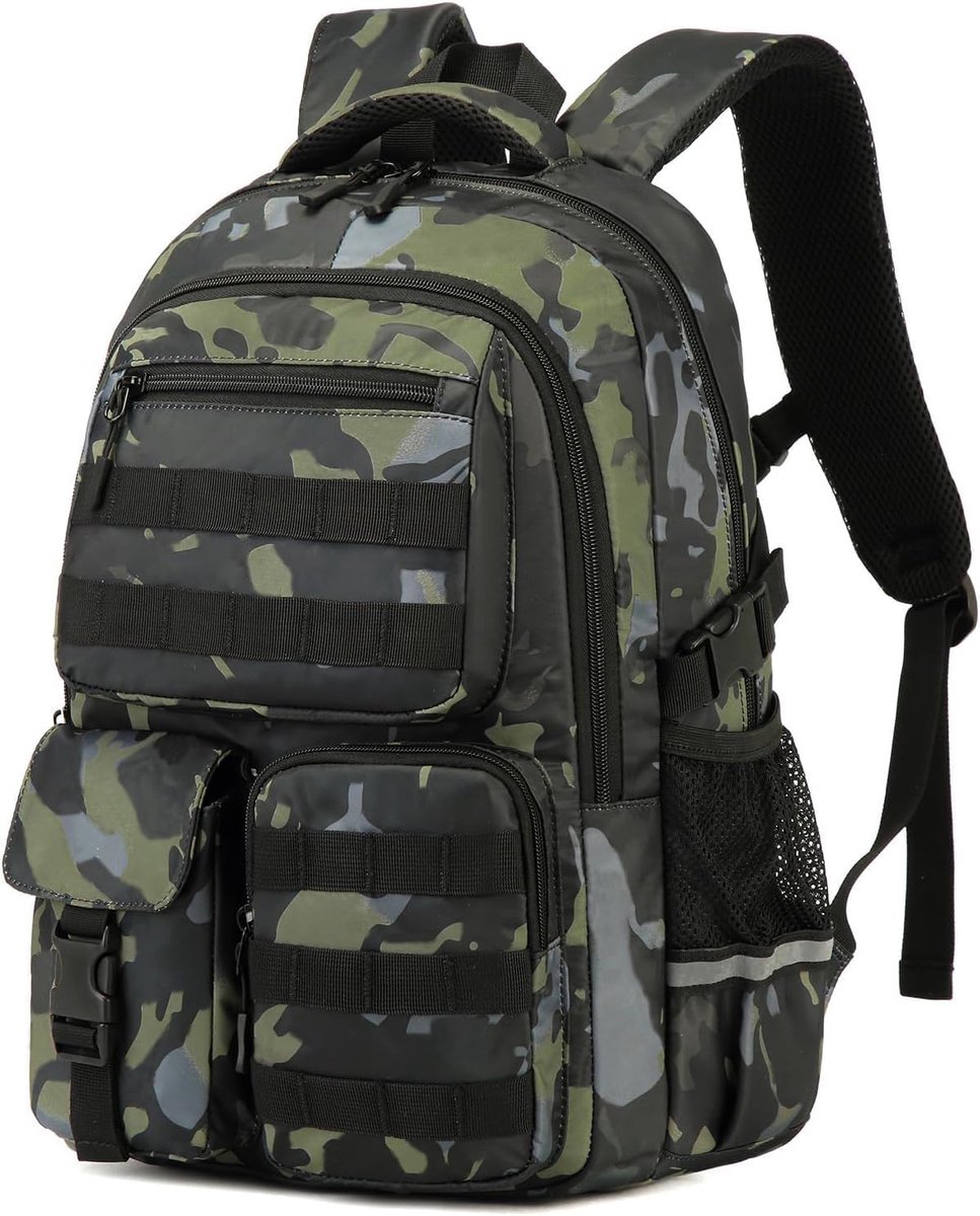 Kinderrugzak met borstband 4-15 jaar jongens kinderen schoolrugzak, groen, Mittelgroße, Casual | Waterafstotend, met laptopvak en reflector, gevoerde schooltas, dagrugzak voor school, reizen, outdoor