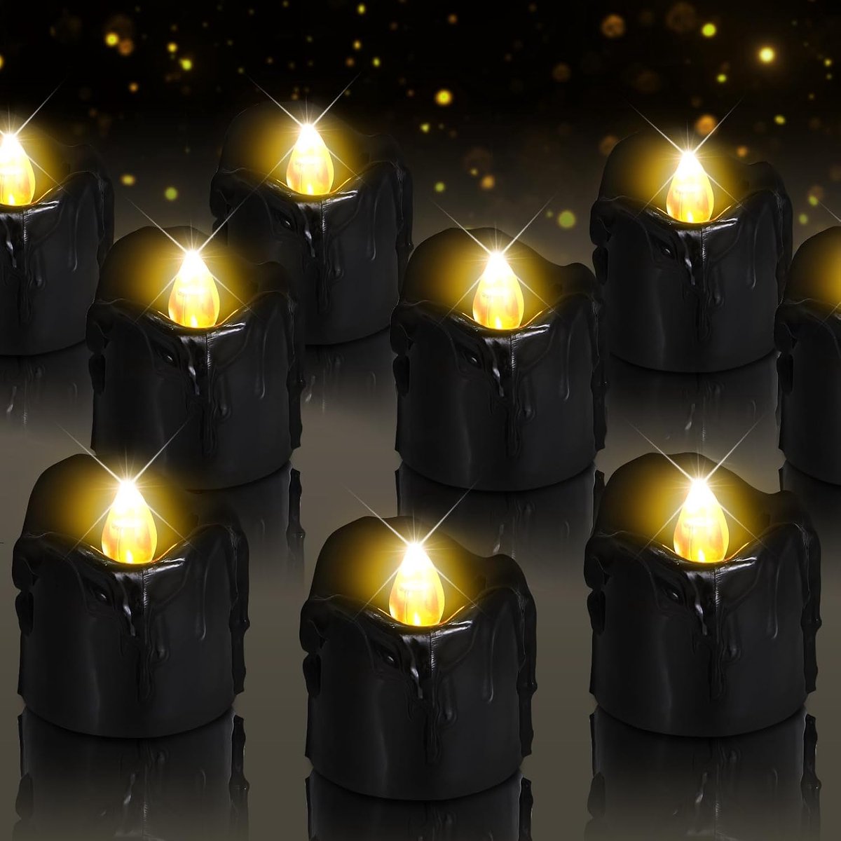 Led-theelichtjes 12 stuks - vlamloze kaarsen van echte was - flikkerend licht - sfeervolle decoratie voor Halloween - ShopVlot