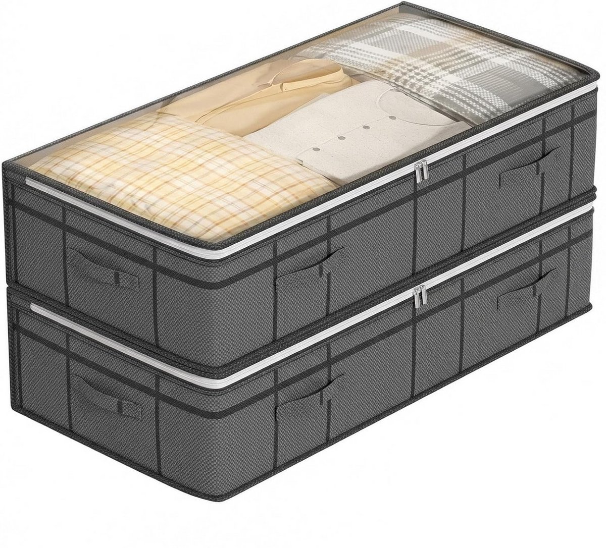 longziming - Opbergzak Onder Bed - Onderbed Opbergbox - Kleding Opbergzak - Transparant Venster - Stapelbaar Ontwerp - Drielagig Vlies - Waterdichte PVC - Ruimtebesparend - Set van 2 Stuks