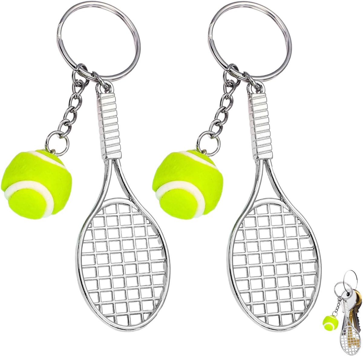 Tennis sleutelhangers 2 stuks - kunststof - sportieve uitstraling - perfect voor tennisfans - ShopVlot
