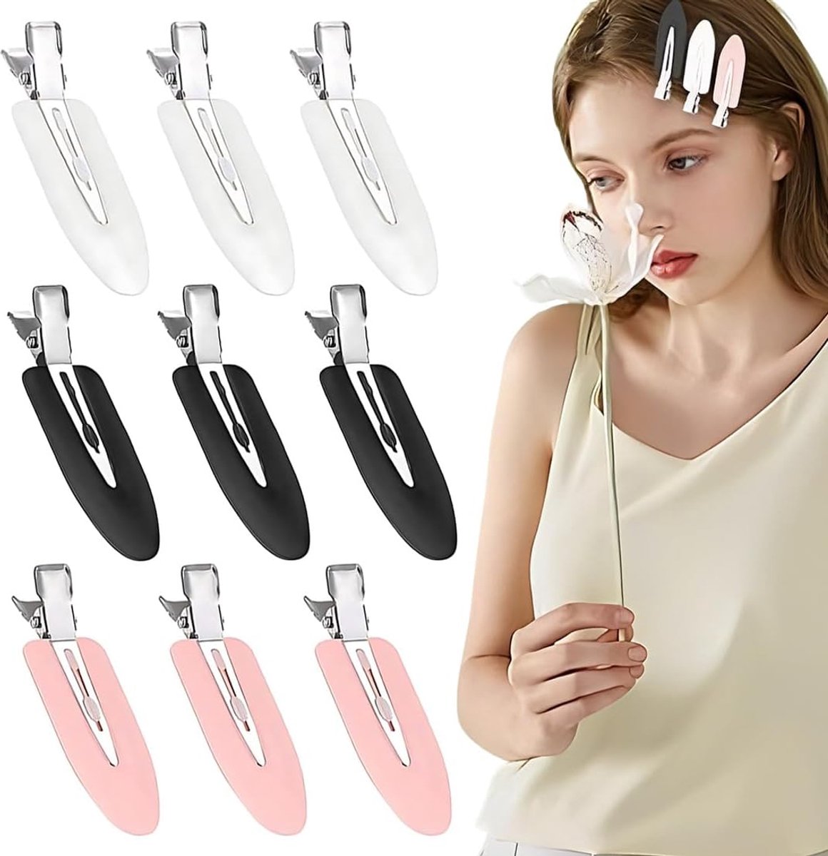 Haarclips 6 cm - Zwart, Wit, Roze - Geen Vouwen, Geen Knopen - Ideaal voor Styling - ShopVlot