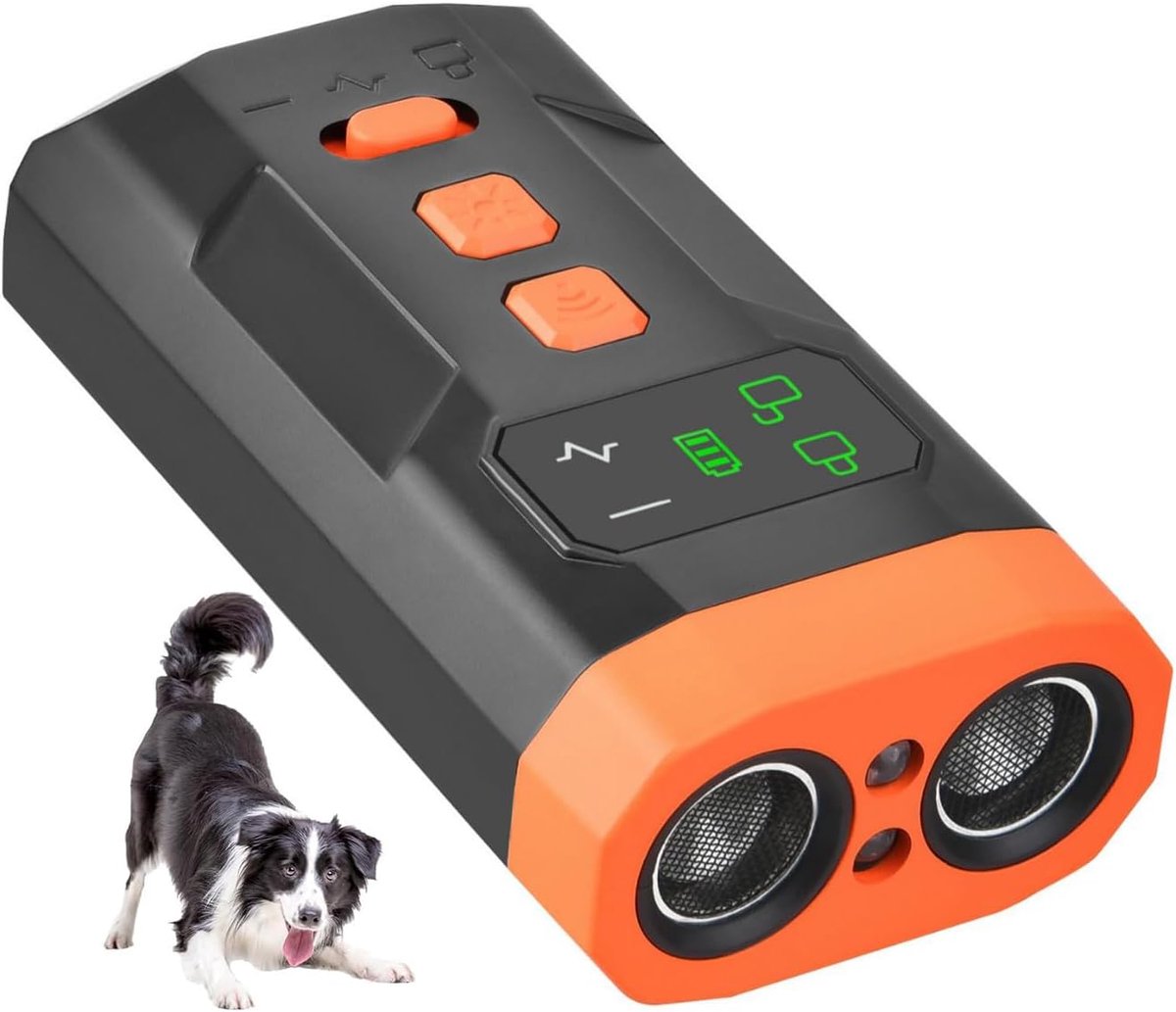 Draagbaar ultrasoon apparaat om honden af te schrikken en blaffen te voorkomen, met oplaadbare zaklamp, dubbele kop, training voor honden en huisdieren, binnen en buiten
