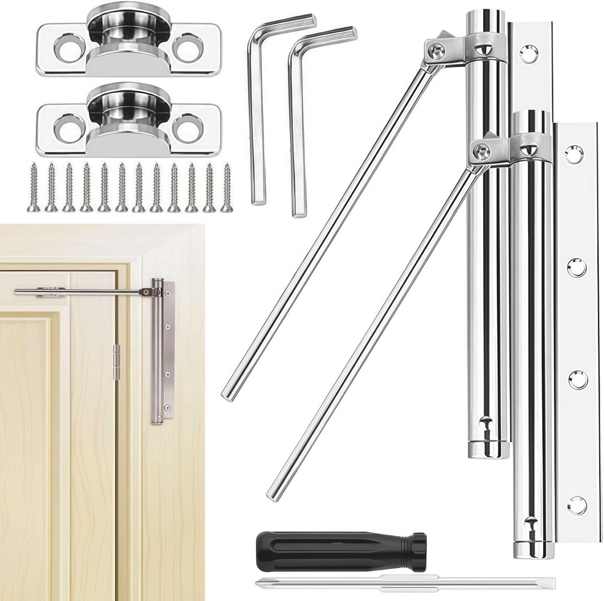 Deursluiter 2pcs - RVS - Automatische deurveer - Silent gebruik voor tuinpoorten - ShopVlot