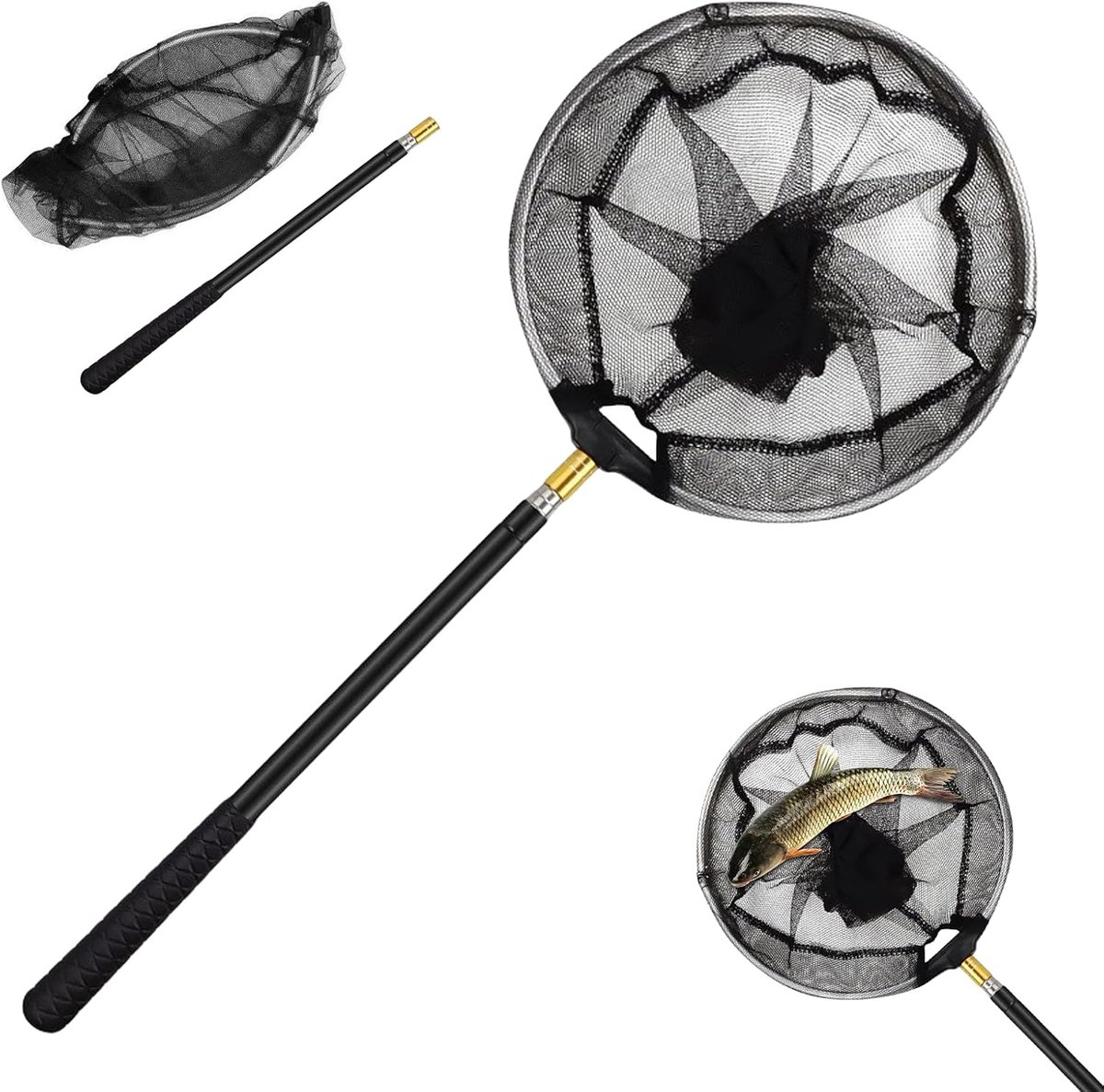 Opvouwbaar schepnet voor vissen: 150 cm, telescopisch schepnet voor vissen, aquarium, tuinvijver, zwembad