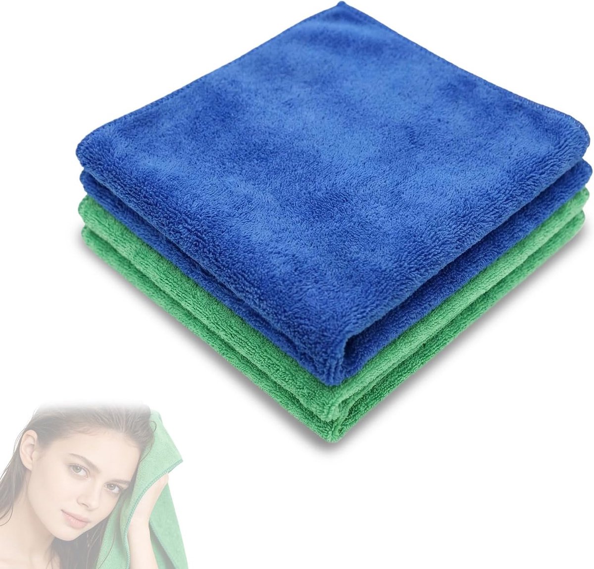 Poetsdoeken, set van 2, absorberend, pluisvrij en krasvrij, duurzame reinigingsdoeken voor huishouden en keuken, milieuvriendelijke vezeldoeken (groen en blauw)
