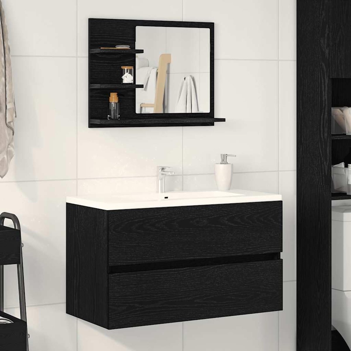Badkamerspiegel 60x10.5x45cm - Houtsnijwerk - Met opberplank - Gemakkelijk schoon te maken - SnelShoppen