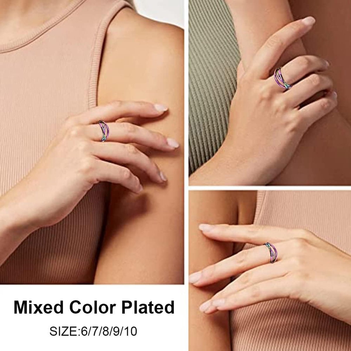 Anti-stressring voor dames, roestvrij staal, angstverlichtende ring, draairing, fidget spinner, stapelbaar, meditatiering, verlicht stress, cadeau voor dames, meisjes, heren